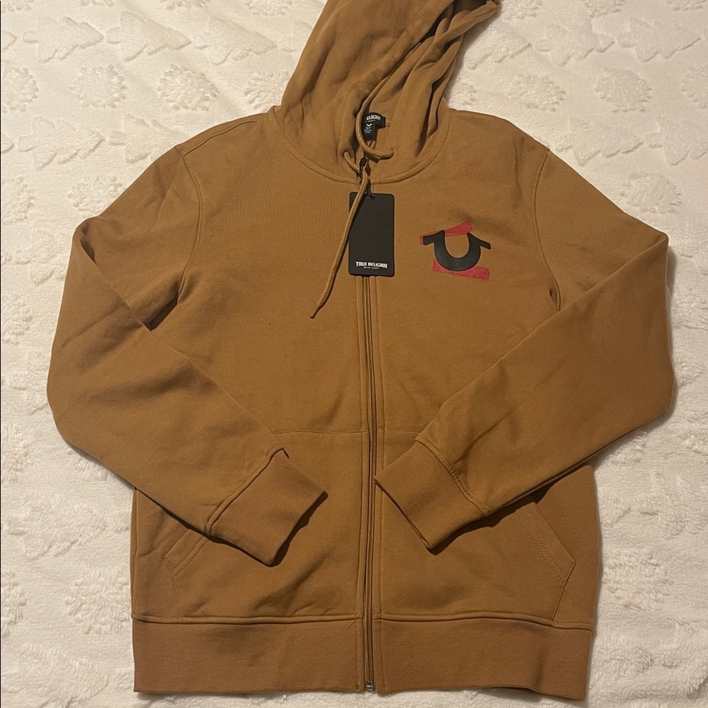 True Religion Tan Zip-Up Hoodie with Logo New with Tags